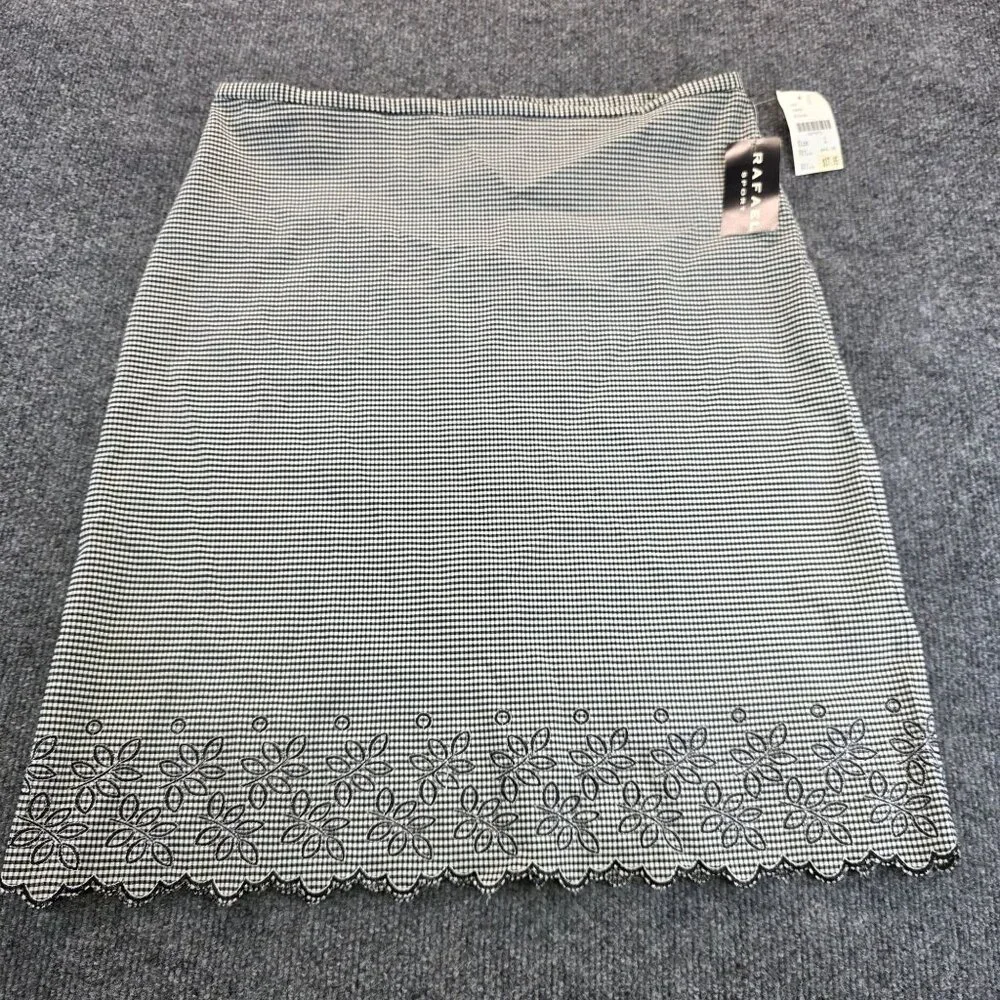 Rafael Sport Check Pencil Skirt Sz M Black White Embroidered Lace Feminine Fairy